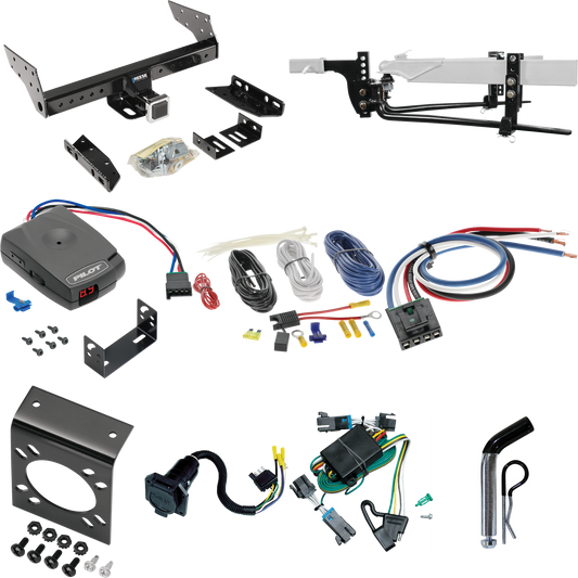 Fits 2000-2002 Chevrolet Express 2500 Trailer Hitch Tow PKG w/ 6K Round Bar Weight Distribution Hitch w/ 2-5/16" Ball + Pin/Clip + Pro Series Pilot Brake Control + Generic BC Wiring Adapter + 7-Way RV Wiring By Reese Towpower