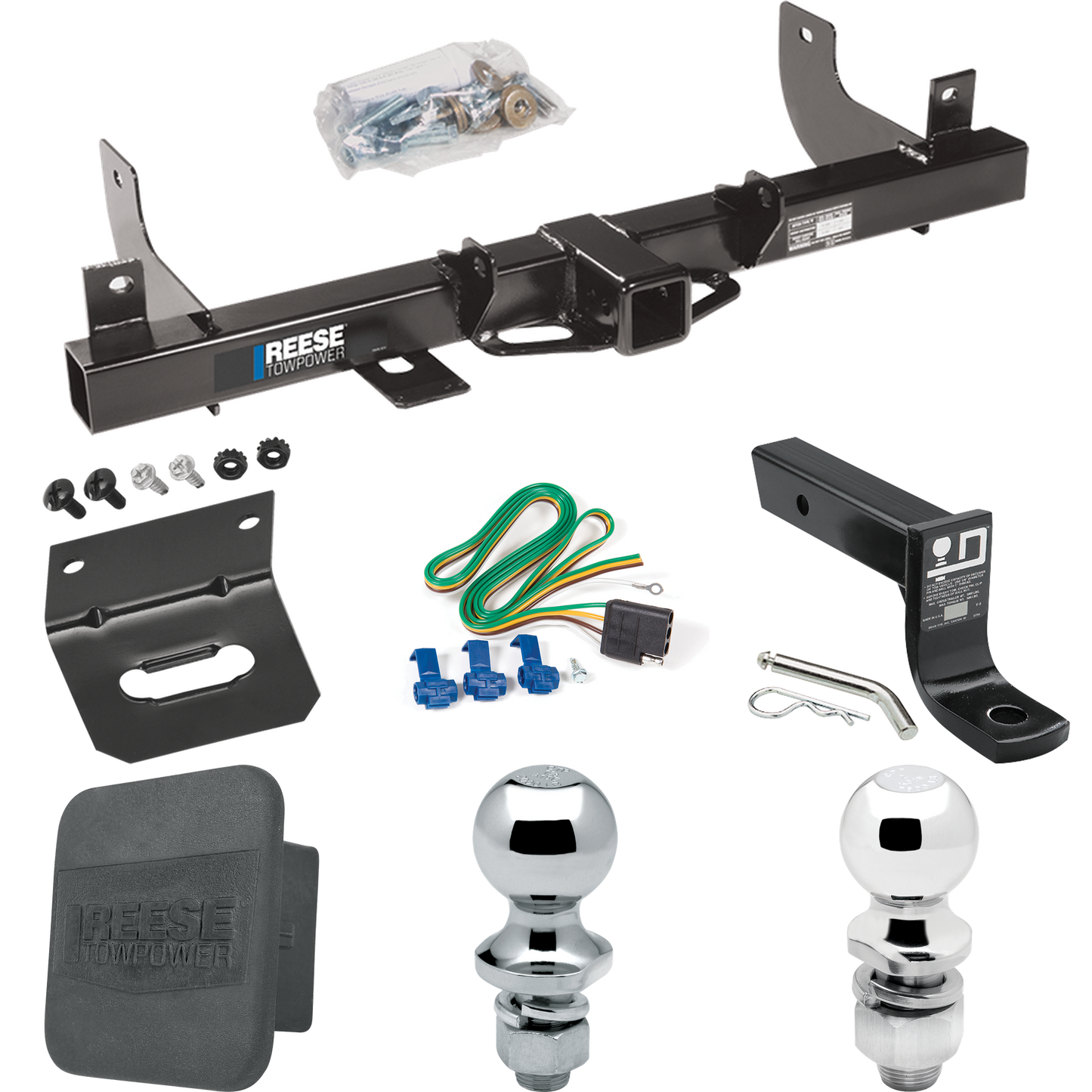 Fits 2006-2008 Ford F-150 Trailer Hitch Tow PKG w/ 4-Flat Wiring + Ball Mount w/ 4" Drop + 2" Ball + 1-7/8" Ball + Wiring Bracket + Hitch Cover By Reese Towpower