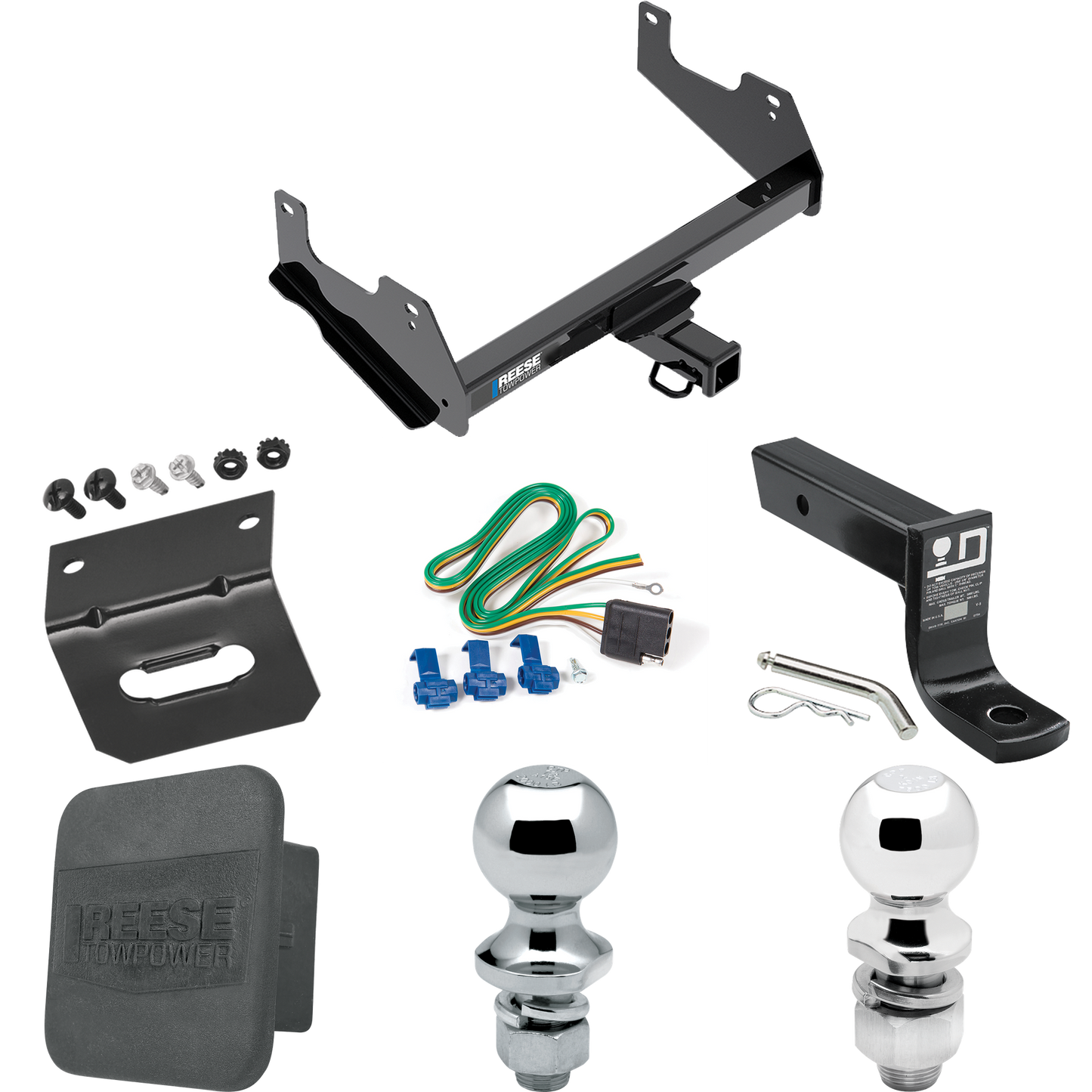 Fits 2015-2023 Ford F-150 Trailer Hitch Tow PKG w/ 4-Flat Wiring + Ball Mount w/ 4" Drop + 2" Ball + 1-7/8" Ball + Wiring Bracket + Hitch Cover By Reese Towpower