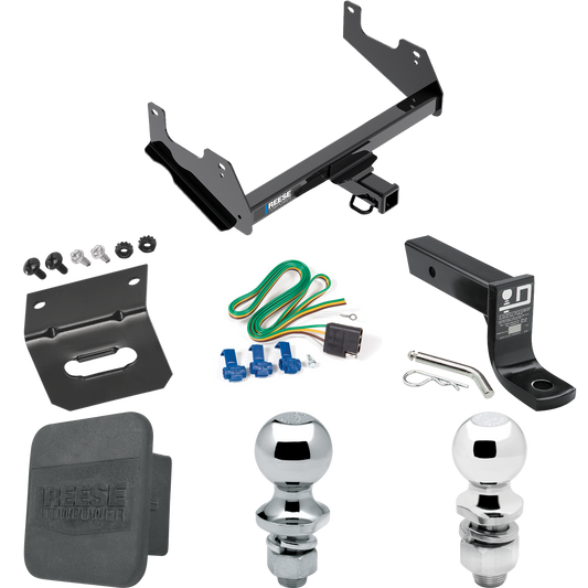 Fits 2015-2023 Ford F-150 Trailer Hitch Tow PKG w/ 4-Flat Wiring + Ball Mount w/ 4" Drop + 2" Ball + 1-7/8" Ball + Wiring Bracket + Hitch Cover By Reese Towpower