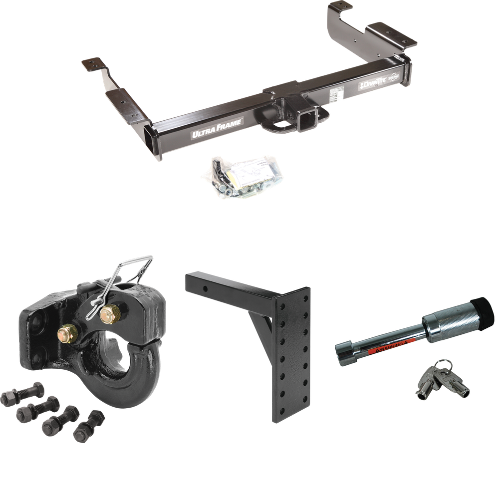 Fits 1996-2014 Chevrolet Express 1500 Trailer Hitch Tow PKG w/ 7 Hole Pintle Hook Mounting Plate + 10K Pintle Hook + Hitch Lock By Draw-Tite