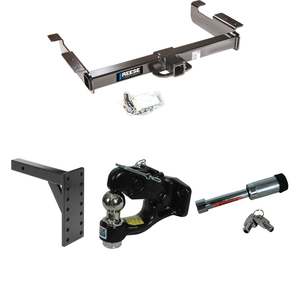 Fits 1996-2023 GMC Savana 2500 Trailer Hitch Tow PKG w/ 7 Hole Pintle Hook Mounting Plate + Pintle Hook & 1-7/8" Ball Combination + Hitch Lock By Reese Towpower