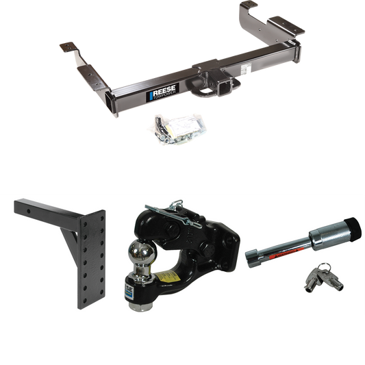 Fits 1996-2023 GMC Savana 2500 Trailer Hitch Tow PKG w/ 7 Hole Pintle Hook Mounting Plate + Pintle Hook & 1-7/8" Ball Combination + Hitch Lock By Reese Towpower