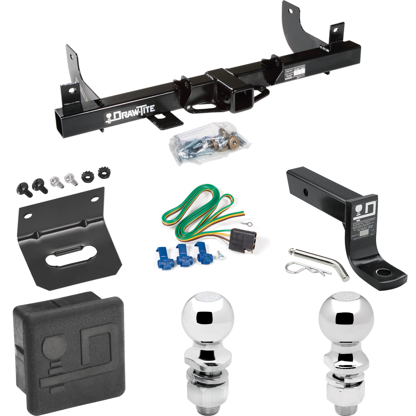 Fits 2006-2008 Ford F-150 Trailer Hitch Tow PKG w/ 4-Flat Wiring + Ball Mount w/ 4" Drop + 2" Ball + 2-5/16" Ball + Wiring Bracket + Hitch Cover By Draw-Tite