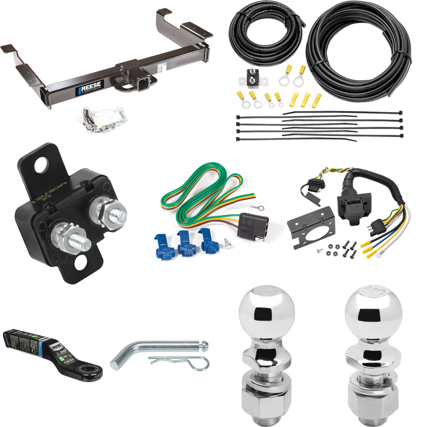 Fits 1996-1999 Chevrolet Express 1500 Trailer Hitch Tow PKG w/ 7-Way RV Wiring + 2" & 2-5/16" Ball + Drop Mount By Reese Towpower