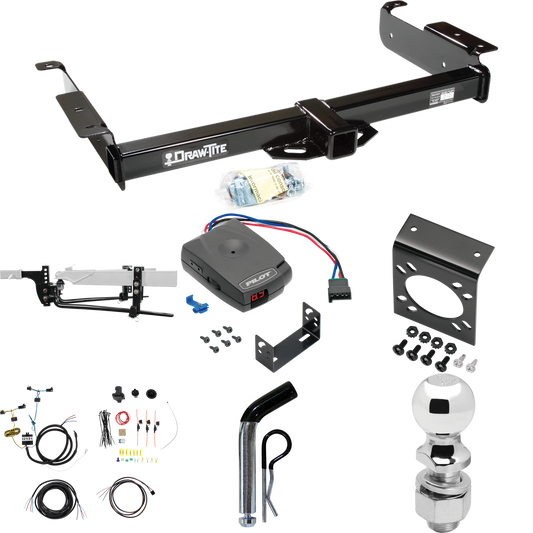 Fits 2003-2014 GMC Savana 1500 Trailer Hitch Tow PKG w/ 8K Round Bar Weight Distribution Hitch w/ 2-5/16" Ball + 2" Ball + Pin/Clip + Pro Series Pilot Brake Control + 7-Way RV Wiring By Draw-Tite