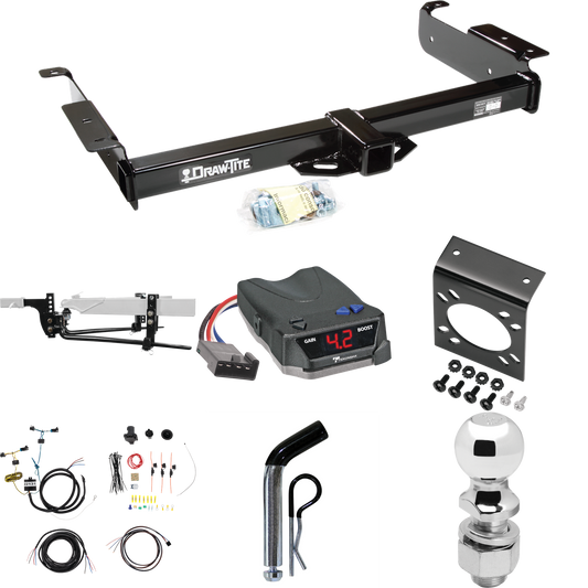 Fits 2003-2023 GMC Savana 3500 Trailer Hitch Tow PKG w/ 8K Round Bar Weight Distribution Hitch w/ 2-5/16" Ball + 2" Ball + Pin/Clip + Tekonsha BRAKE-EVN Brake Control + 7-Way RV Wiring By Draw-Tite