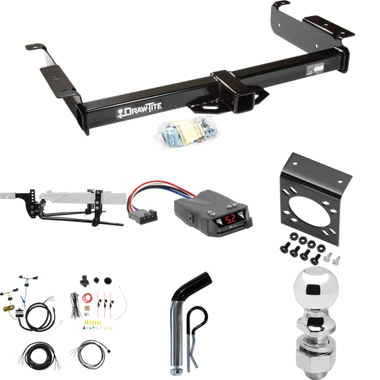 Fits 2003-2023 Chevrolet Express 3500 Trailer Hitch Tow PKG w/ 8K Round Bar Weight Distribution Hitch w/ 2-5/16" Ball + 2" Ball + Pin/Clip + Tekonsha Brakeman IV Brake Control + 7-Way RV Wiring By Draw-Tite