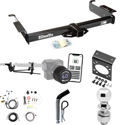 Fits 2003-2023 Chevrolet Express 3500 Trailer Hitch Tow PKG w/ 8K Round Bar Weight Distribution Hitch w/ 2-5/16" Ball + 2" Ball + Pin/Clip + Tekonsha Prodigy iD Bluetooth Wireless Brake Control + 7-Way RV Wiring By Draw-Tite