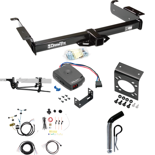 Fits 2003-2023 Chevrolet Express 3500 Trailer Hitch Tow PKG w/ 8K Round Bar Weight Distribution Hitch w/ 2-5/16" Ball + Pin/Clip + Pro Series Pilot Brake Control + 7-Way RV Wiring By Draw-Tite