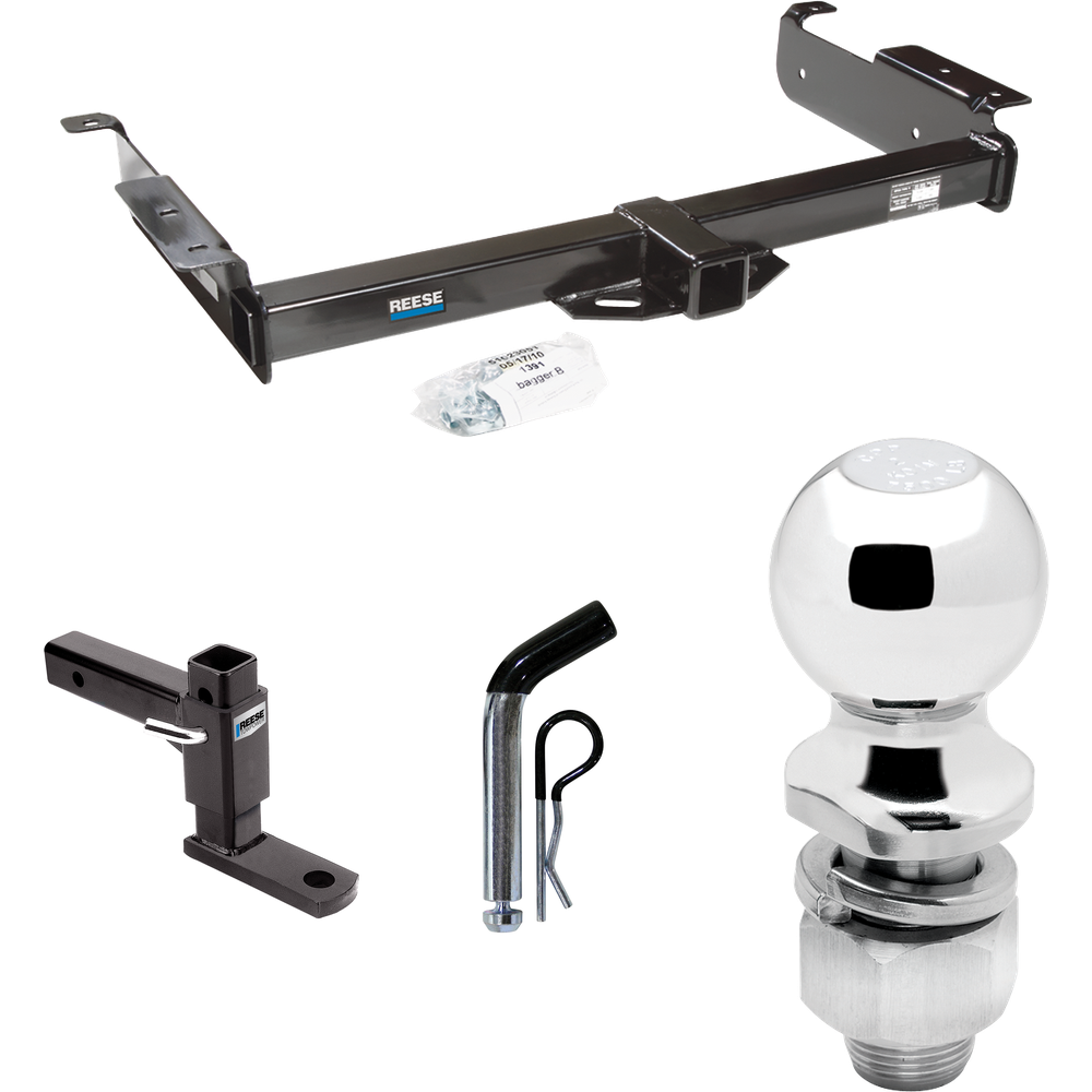 Fits 1996-2014 Chevrolet Express 1500 Trailer Hitch Tow PKG w/ Adjustable Drop Rise Ball Mount + Pin/Clip + 2" Ball By Reese Towpower