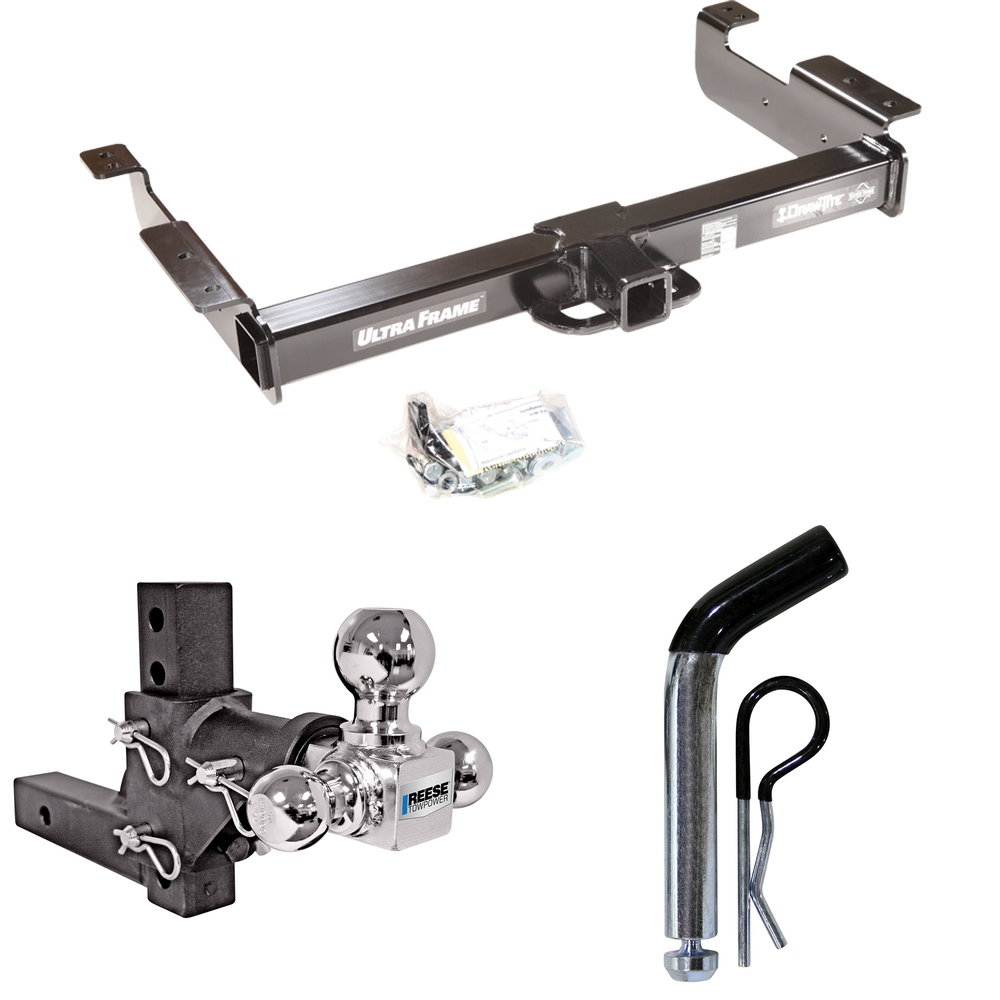 Fits 1996-2023 GMC Savana 3500 Trailer Hitch Tow PKG w/ Adjustable Drop Rise Triple Ball Ball Mount 1-7/8" & 2" & 2-5/16" Trailer Balls + Pin/Clip By Draw-Tite