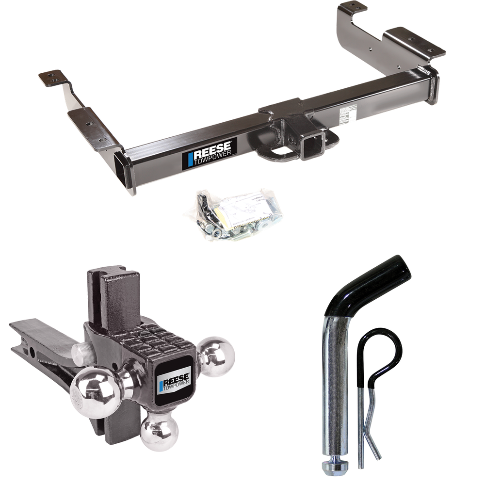 Se adapta al paquete de remolque con enganche para remolque Chevrolet Express 1500 1996-2014 con soporte de bola triple ajustable con elevación de caída, bolas de remolque de 1-7/8" y 2" y 2-5/16" + pasador/clip de Reese Towpower