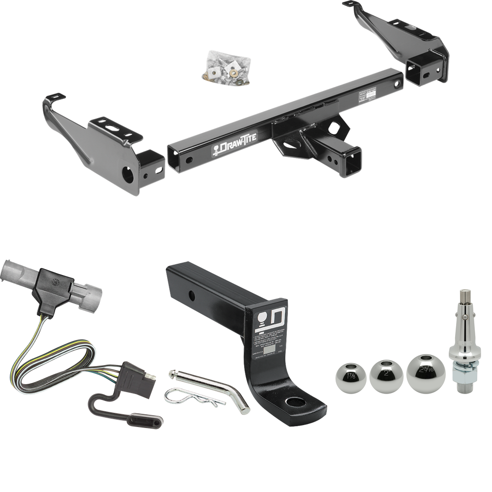 Fits 1997-1997 Ford F-250 HD Trailer Hitch Tow PKG w/ 4-Flat Wiring + Ball Mount w/ 4" Drop + Interchangeable Ball 1-7/8" & 2" & 2-5/16" By Draw-Tite