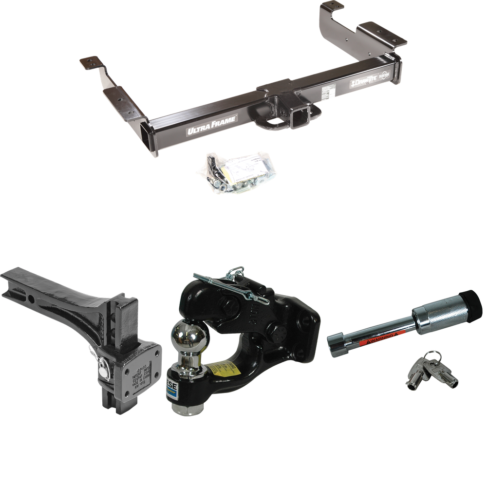 Fits 1996-2014 GMC Savana 1500 Trailer Hitch Tow PKG w/ Adjustable Pintle Hook Mounting Plate + Pintle Hook & 1-7/8" Ball Combination + Hitch Lock By Draw-Tite