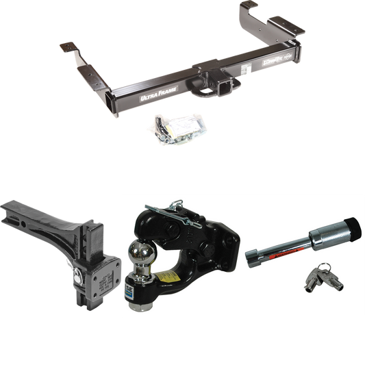 Fits 1996-2014 GMC Savana 1500 Trailer Hitch Tow PKG w/ Adjustable Pintle Hook Mounting Plate + Pintle Hook & 1-7/8" Ball Combination + Hitch Lock By Draw-Tite