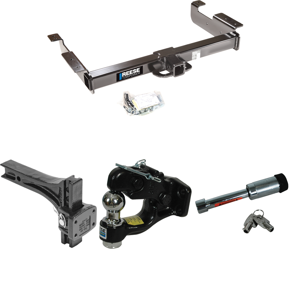 Fits 1996-2014 Chevrolet Express 1500 Trailer Hitch Tow PKG w/ Adjustable Pintle Hook Mounting Plate + Pintle Hook & 1-7/8" Ball Combination + Hitch Lock By Reese Towpower