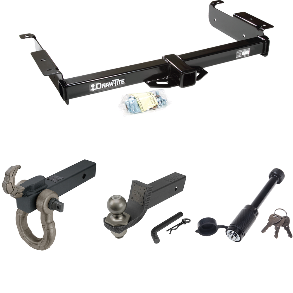 Fits 1996-1999 GMC Savana 1500 Trailer Hitch Tow PKG + Interlock Tactical Starter Kit w/ 2" Drop & 2" Ball + Tactical Hook & Shackle Mount + Tactical Dogbone Lock By Draw-Tite