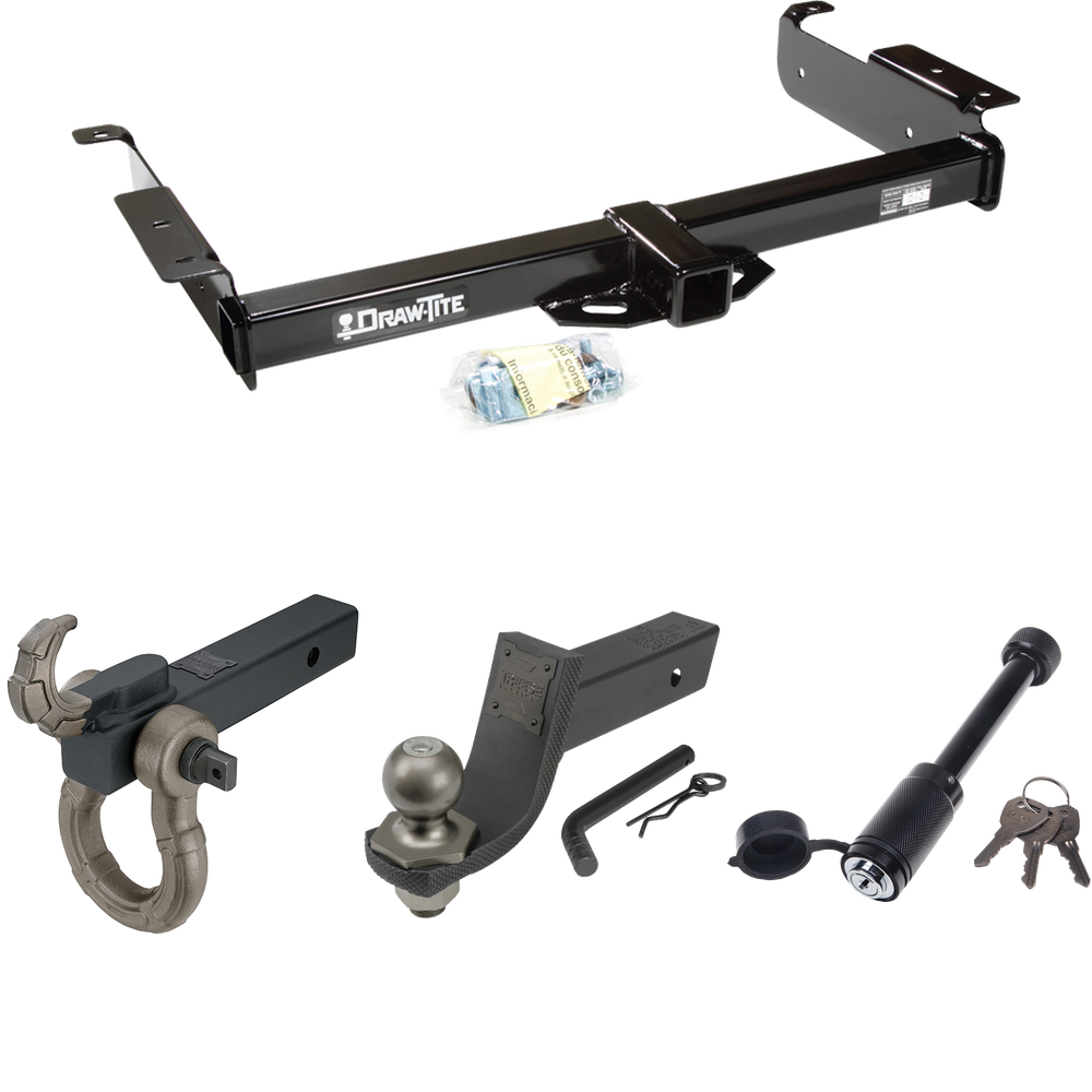 Fits 1996-1999 Chevrolet Express 1500 Trailer Hitch Tow PKG + Interlock Tactical Starter Kit w/ 3-1/4" Drop & 2" Ball + Tactical Hook & Shackle Mount + Tactical Dogbone Lock By Draw-Tite