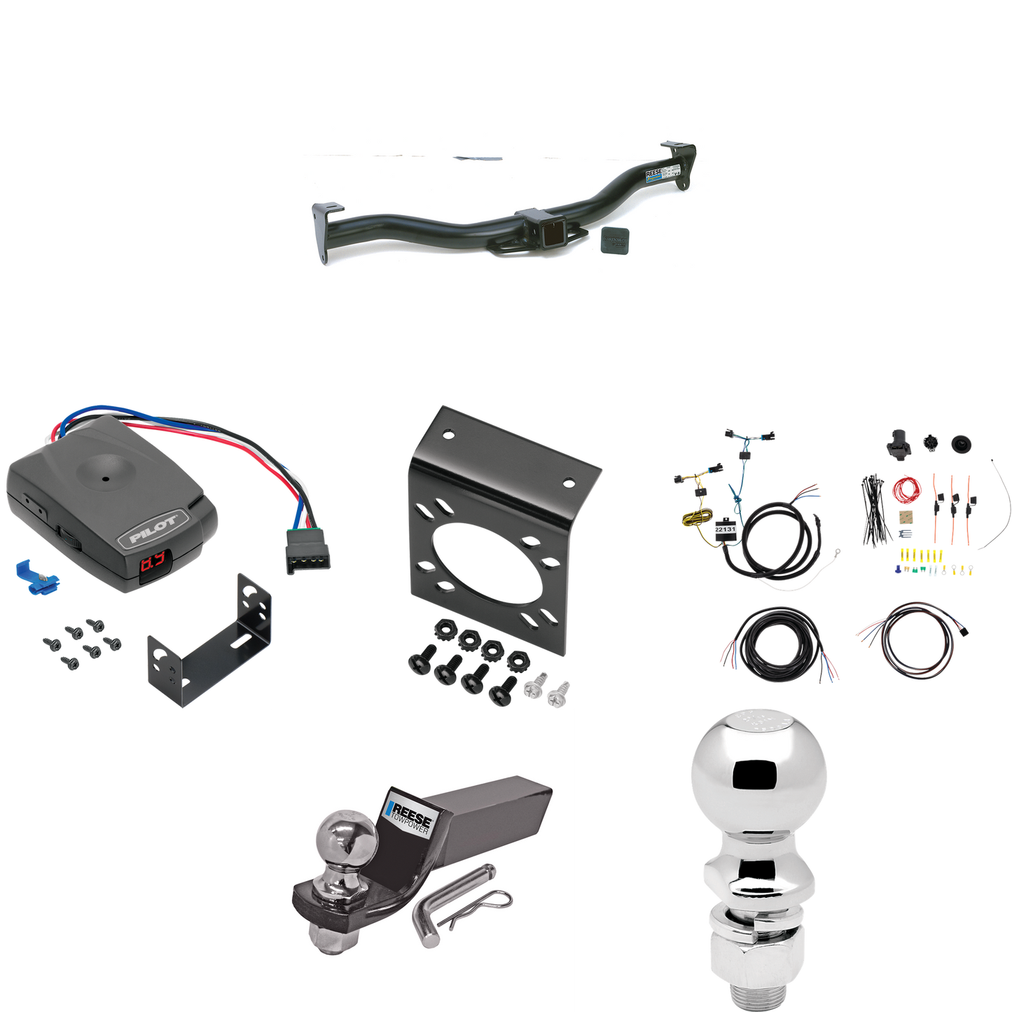 Se adapta al paquete de enganche de remolque Chevrolet Express 1500 2003-2014 con control de freno piloto serie Pro + cableado RV de 7 vías + soporte de bola y caída de 2" y 2-5/16" de Reese Towpower