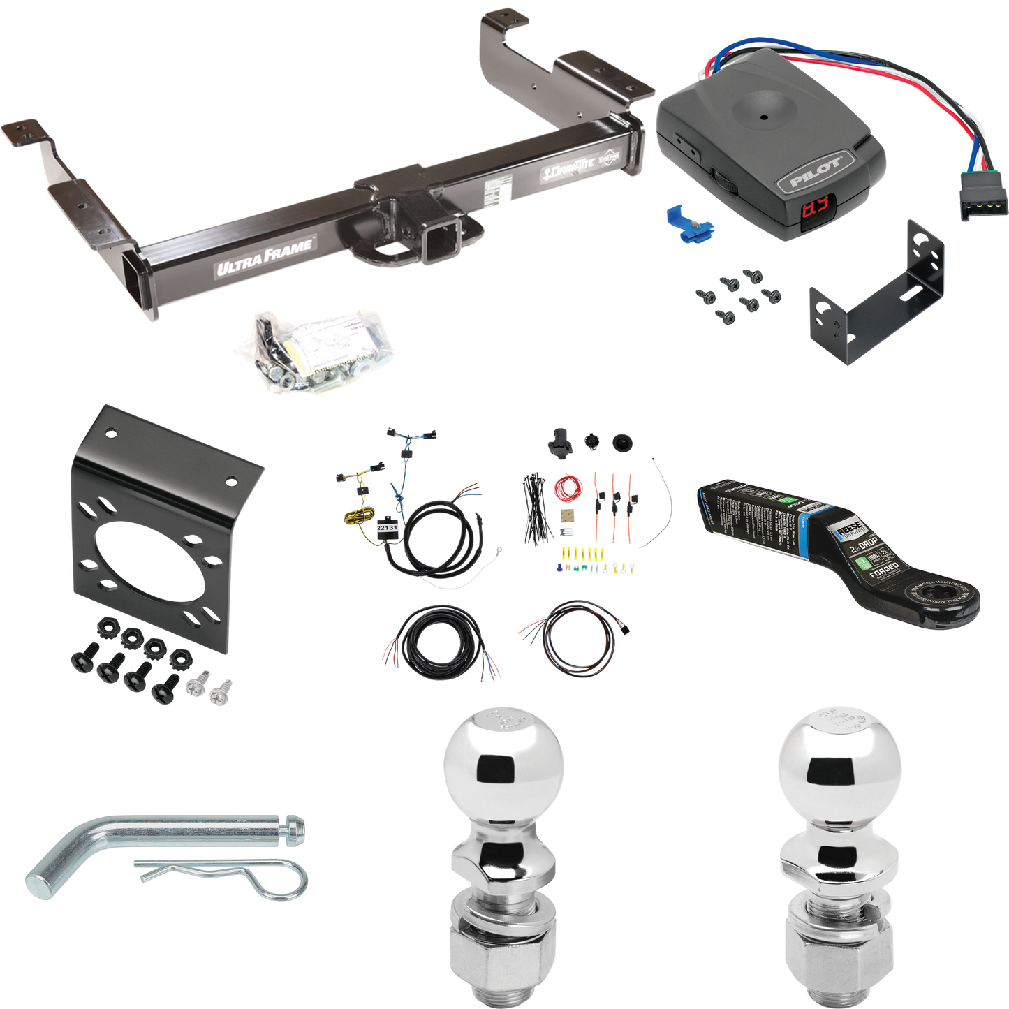 Fits 2003-2023 GMC Savana 2500 Trailer Hitch Tow PKG w/ Pro Series Pilot Brake Control + 7-Way RV Wiring + 2" & 2-5/16" Ball & Drop Mount By Draw-Tite