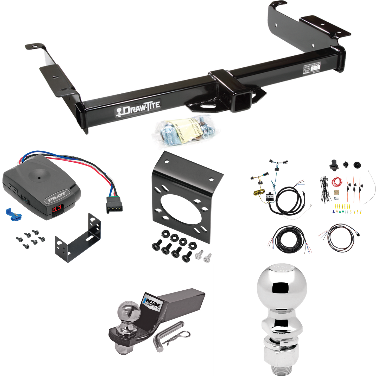 Fits 2003-2023 Chevrolet Express 2500 Trailer Hitch Tow PKG w/ Pro Series Pilot Brake Control + 7-Way RV Wiring + 2" & 2-5/16" Ball & Drop Mount By Draw-Tite