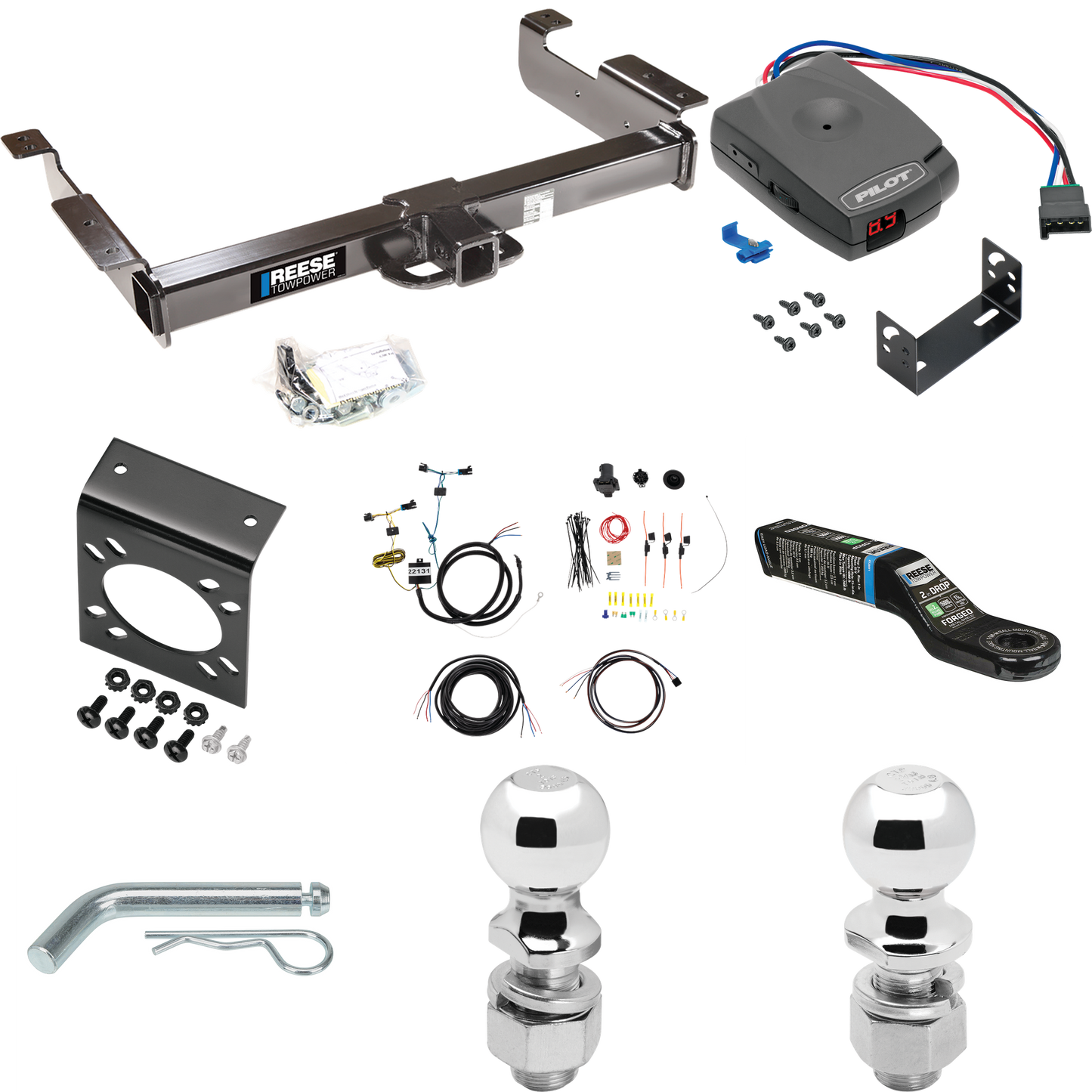 Fits 2003-2023 Chevrolet Express 3500 Trailer Hitch Tow PKG w/ Pro Series Pilot Brake Control + 7-Way RV Wiring + 2" & 2-5/16" Ball & Drop Mount By Reese Towpower