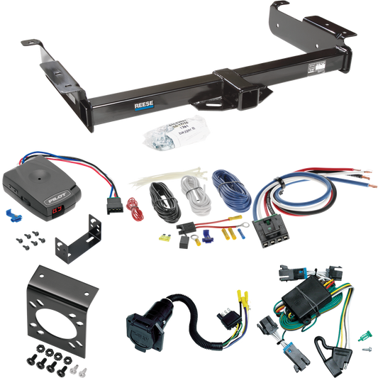 Fits 2000-2002 Chevrolet Express 1500 Trailer Hitch Tow PKG w/ Pro Series Pilot Brake Control + Generic BC Wiring Adapter + 7-Way RV Wiring By Reese Towpower