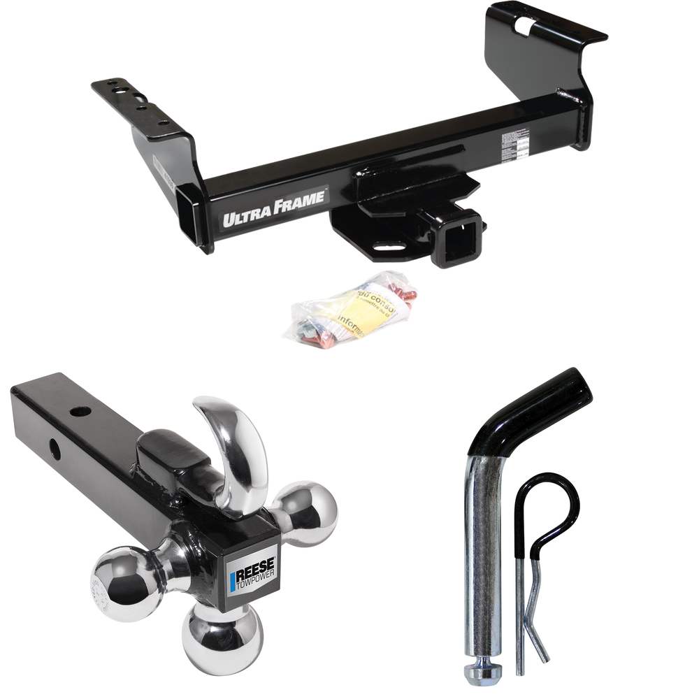 Fits 2011-2012 RAM 5500 Trailer Hitch Tow PKG w/ Triple Ball Ball Mount 1-7/8" & 2" & 2-5/16" Trailer Balls w/ Tow Hook + Pin/Clip (For Cab & Chassis, w/34" Wide Frames Models) By Draw-Tite