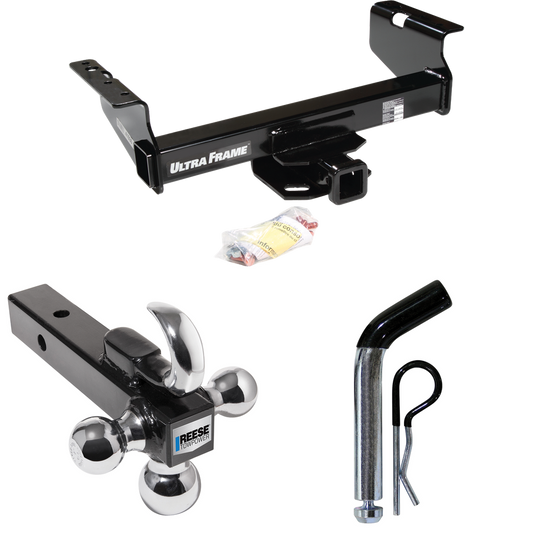 Fits 2011-2012 RAM 5500 Trailer Hitch Tow PKG w/ Triple Ball Ball Mount 1-7/8" & 2" & 2-5/16" Trailer Balls w/ Tow Hook + Pin/Clip (For Cab & Chassis, w/34" Wide Frames Models) By Draw-Tite