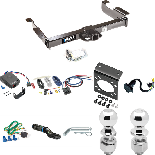 Fits 1996-1999 GMC Savana 1500 Trailer Hitch Tow PKG w/ Pro Series Pilot Brake Control + Generic BC Wiring Adapter + 7-Way RV Wiring + 2" & 2-5/16" Ball & Drop Mount By Reese Towpower