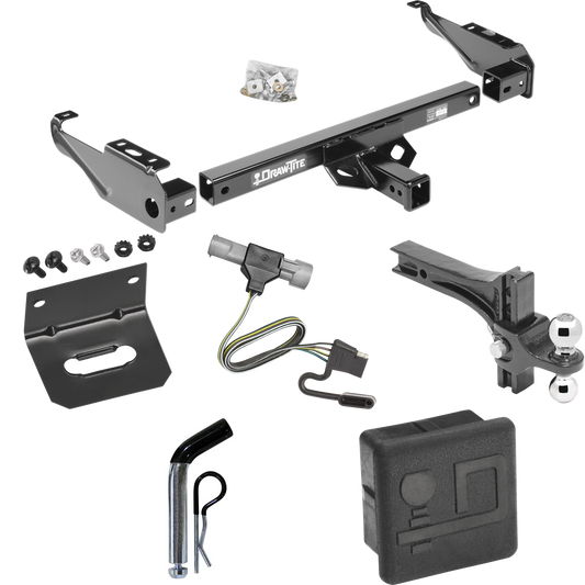 Fits 1997-1997 Ford F-250 HD Trailer Hitch Tow PKG w/ 4-Flat Wiring + Dual Adjustable Drop Rise Ball Ball Mount 2" & 2-5/16" Trailer Balls + Pin/Clip + Wiring Bracket + Hitch Cover By Draw-Tite