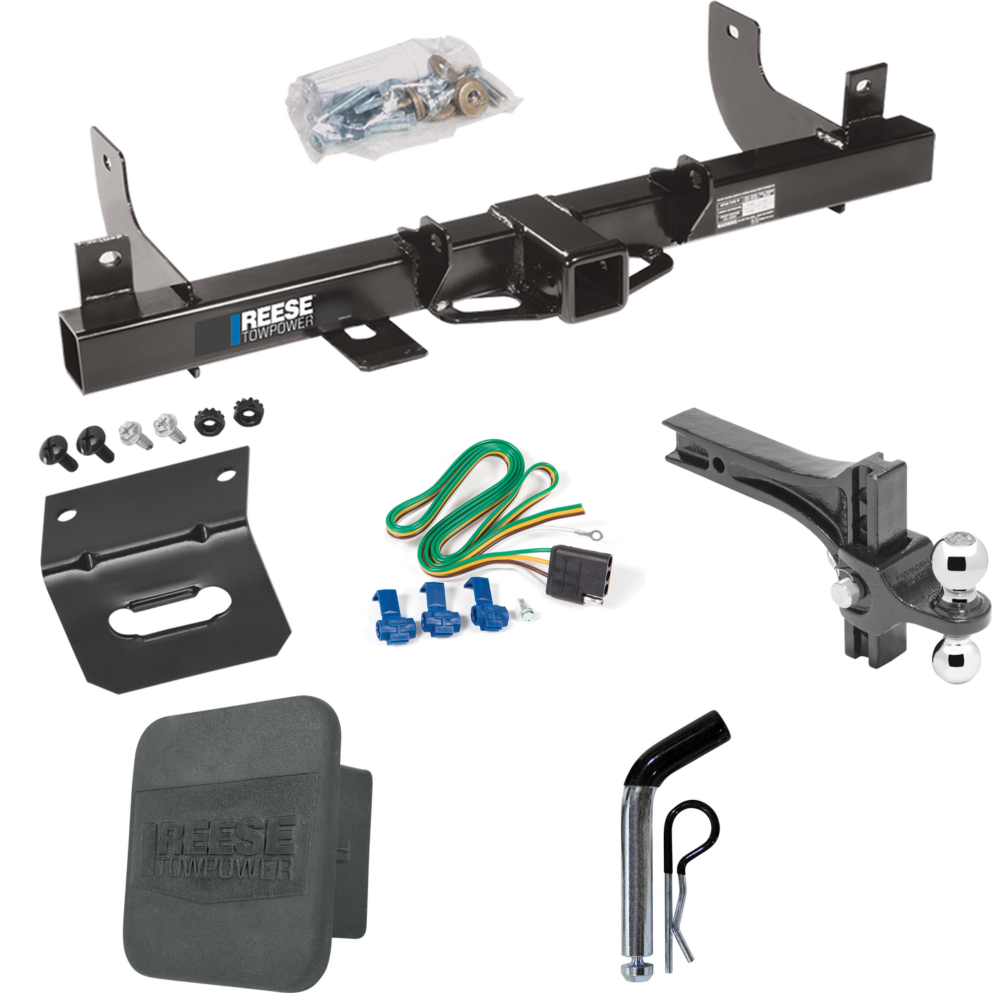 Fits 2006-2008 Lincoln Mark LT Trailer Hitch Tow PKG w/ 4-Flat Wiring + Dual Adjustable Drop Rise Ball Ball Mount 2" & 2-5/16" Trailer Balls + Pin/Clip + Wiring Bracket + Hitch Cover (For (Built After 8/2005) Models) By Reese Towpower