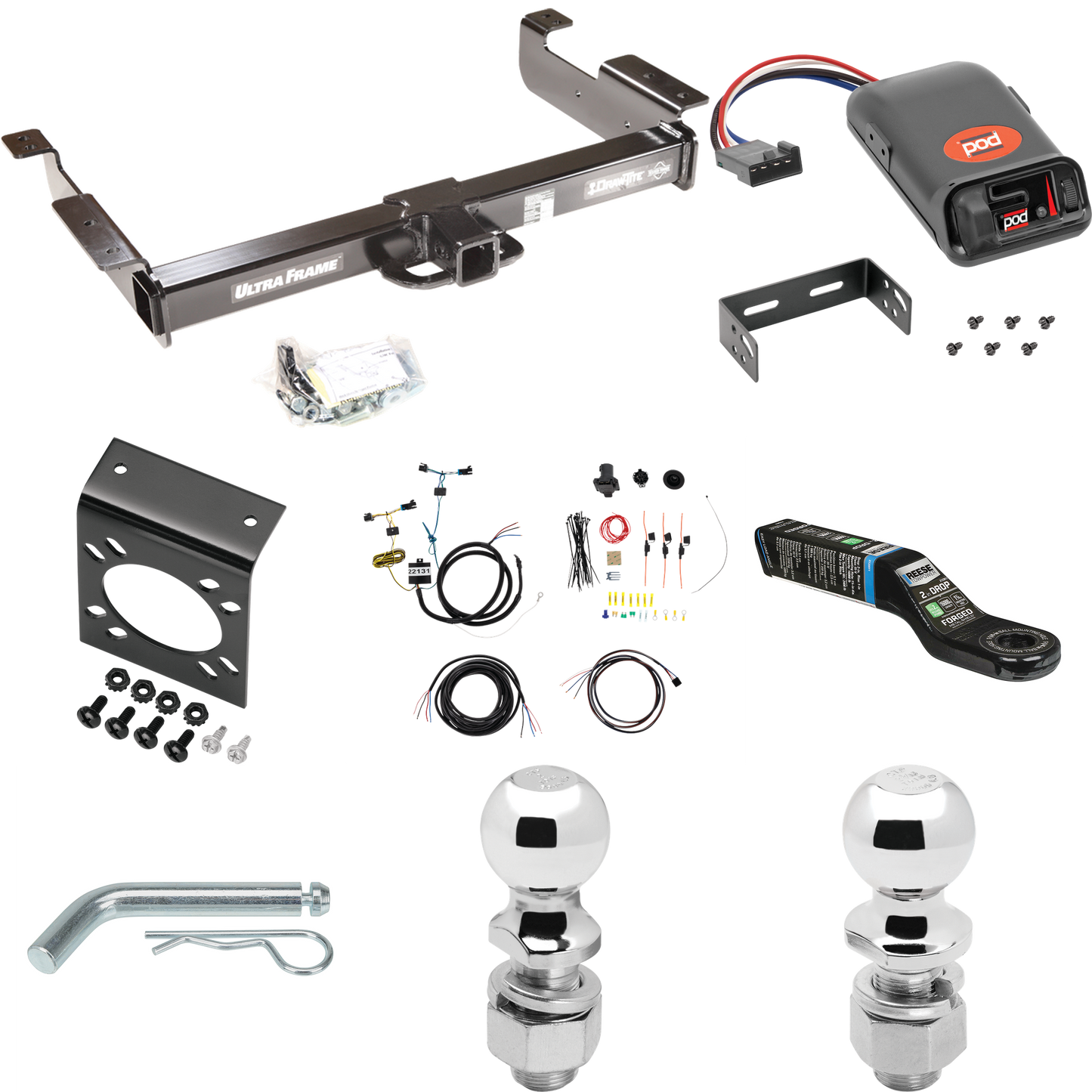 Fits 2003-2023 GMC Savana 2500 Trailer Hitch Tow PKG w/ Pro Series POD Brake Control + 7-Way RV Wiring + 2" & 2-5/16" Ball & Drop Mount By Draw-Tite