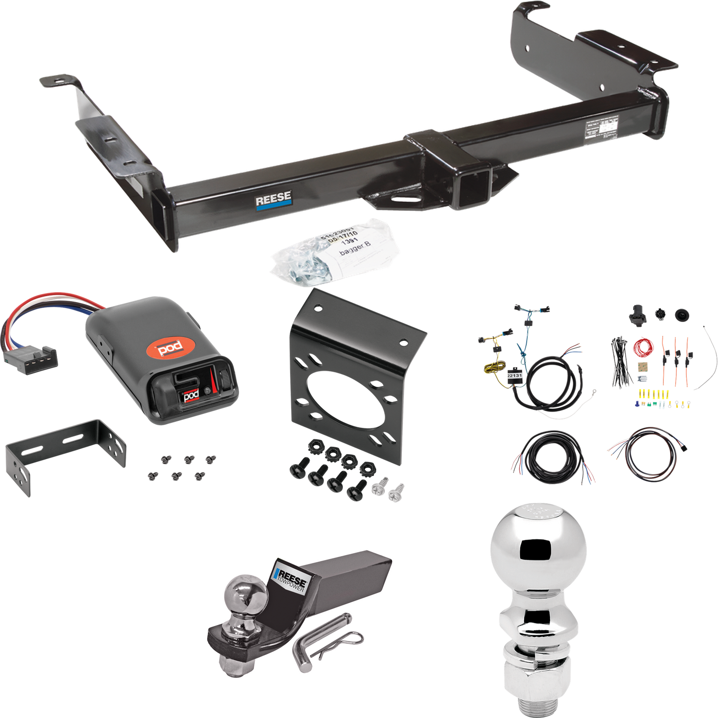 Fits 2003-2023 Chevrolet Express 2500 Trailer Hitch Tow PKG w/ Pro Series POD Brake Control + 7-Way RV Wiring + 2" & 2-5/16" Ball & Drop Mount By Reese Towpower