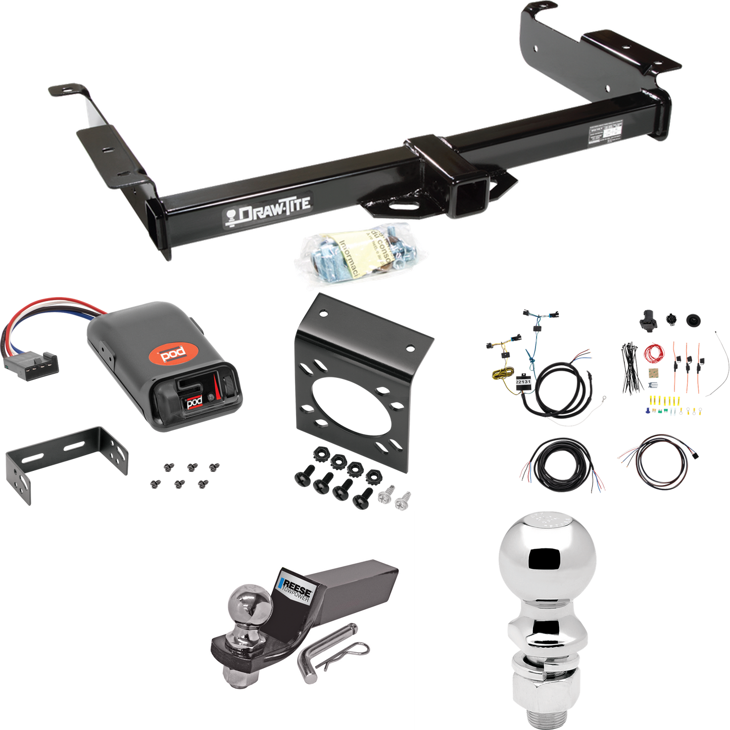 Fits 2003-2014 Chevrolet Express 1500 Trailer Hitch Tow PKG w/ Pro Series POD Brake Control + 7-Way RV Wiring + 2" & 2-5/16" Ball & Drop Mount By Draw-Tite