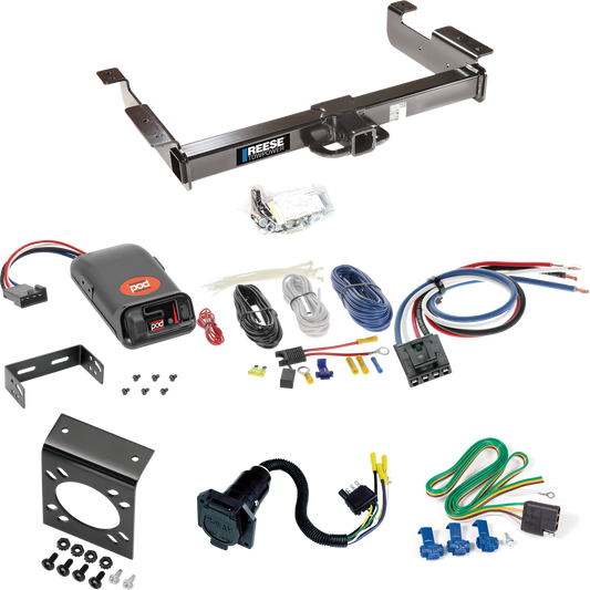 Fits 1996-1999 GMC Savana 1500 Trailer Hitch Tow PKG w/ Pro Series POD Brake Control + Generic BC Wiring Adapter + 7-Way RV Wiring By Reese Towpower