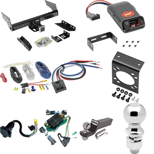 Se adapta al paquete de enganche de remolque GMC Savana 1500 2000-2002 con control de freno POD serie Pro + adaptador de cableado BC genérico + cableado RV de 7 vías + soporte de bola y caída de 2" y 2-5/16" de Reese Towpower