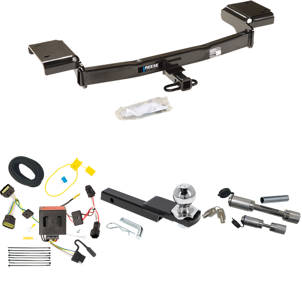 Fits 2011-2016 KIA Sportage Trailer Hitch Tow PKG w/ 4-Flat Wiring Harness + Interlock Starter Kit w/ 2" Ball 1-1/4" Drop 3/4" Rise + Dual Hitch & Coupler Locks By Reese Towpower