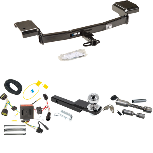 Fits 2011-2016 KIA Sportage Trailer Hitch Tow PKG w/ 4-Flat Wiring Harness + Interlock Starter Kit w/ 2" Ball 1-1/4" Drop 3/4" Rise + Dual Hitch & Coupler Locks By Reese Towpower