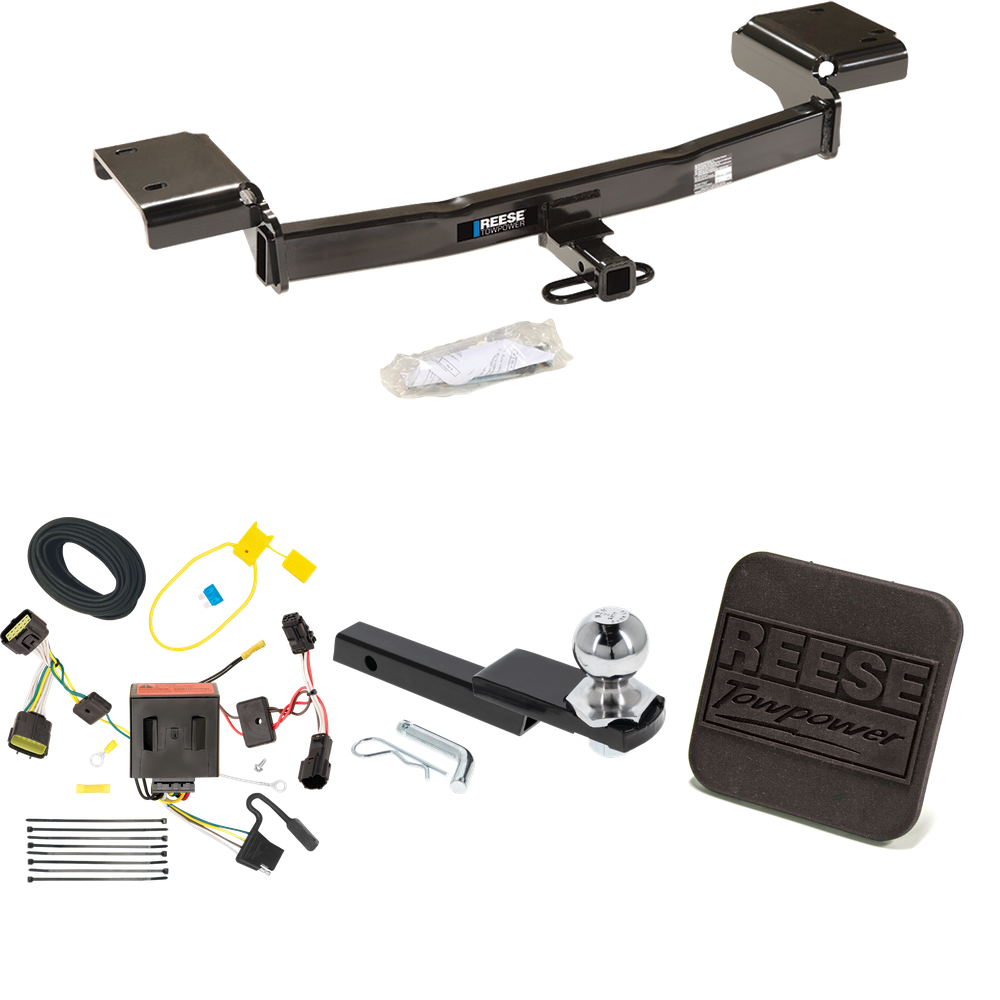 Fits 2011-2016 KIA Sportage Trailer Hitch Tow PKG w/ 4-Flat Wiring Harness + Interlock Starter Kit w/ 2" Ball 1-1/4" Drop 3/4" Rise + Hitch Cover By Reese Towpower