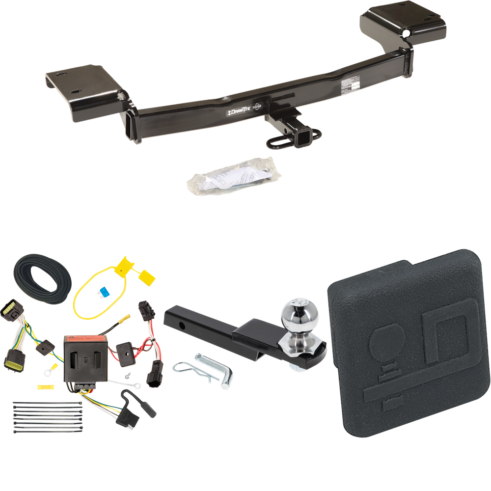 Se adapta al paquete de enganche de remolque KIA Sportage 2011-2016 con arnés de cableado de 4 planos + kit de inicio de enclavamiento con bola de 2 pulgadas, caída de 1-1/4 pulgadas, elevación de 3/4 pulgadas + cubierta de enganche de Draw-Tite