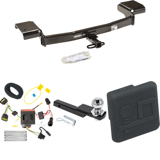 Se adapta al paquete de enganche de remolque KIA Sportage 2011-2016 con arnés de cableado de 4 planos + kit de inicio de enclavamiento con bola de 2 pulgadas, caída de 1-1/4 pulgadas, elevación de 3/4 pulgadas + cubierta de enganche de Draw-Tite