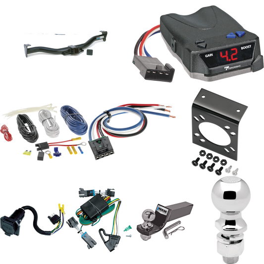 Fits 2000-2002 Chevrolet Express 2500 Trailer Hitch Tow PKG w/ Tekonsha BRAKE-EVN Brake Control + Generic BC Wiring Adapter + 7-Way RV Wiring + 2" & 2-5/16" Ball & Drop Mount By Reese Towpower