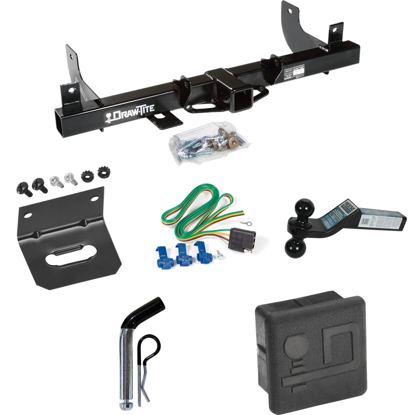 Fits 2006-2008 Ford F-150 Trailer Hitch Tow PKG w/ 4-Flat Wiring + Dual Ball Ball Mount 2" & 2-5/16" Trailer Balls + Pin/Clip + Wiring Bracket + Hitch Cover By Draw-Tite