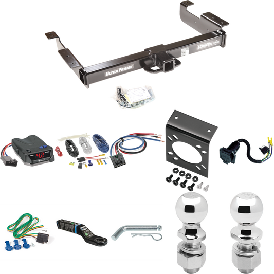 Fits 1996-1999 Chevrolet Express 1500 Trailer Hitch Tow PKG w/ Tekonsha BRAKE-EVN Brake Control + Generic BC Wiring Adapter + 7-Way RV Wiring + 2" & 2-5/16" Ball & Drop Mount By Draw-Tite