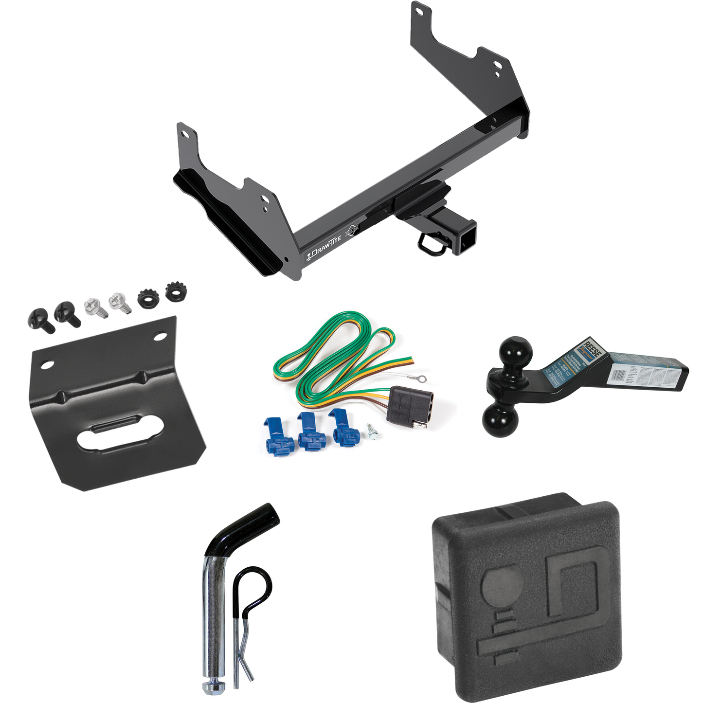 Fits 2015-2023 Ford F-150 Trailer Hitch Tow PKG w/ 4-Flat Wiring + Dual Ball Ball Mount 2" & 2-5/16" Trailer Balls + Pin/Clip + Wiring Bracket + Hitch Cover By Draw-Tite