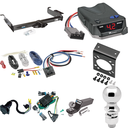 Se adapta al paquete de enganche de remolque GMC Savana 2500 2000-2002 con control de freno Tekonsha BRAKE-EVN + adaptador de cableado BC genérico + cableado RV de 7 vías + soporte de bola y caída de 2" y 2-5/16" de Reese Towpower