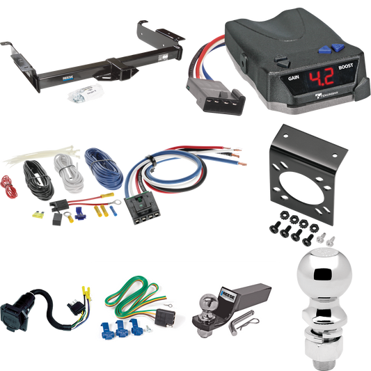 Fits 1996-1999 GMC Savana 3500 Trailer Hitch Tow PKG w/ Tekonsha BRAKE-EVN Brake Control + Generic BC Wiring Adapter + 7-Way RV Wiring + 2" & 2-5/16" Ball & Drop Mount By Reese Towpower