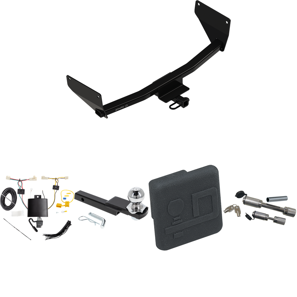 Fits 2022-2022 Lexus NX450h+ Trailer Hitch Tow PKG w/ 4-Flat Wiring Harness + Interlock Starter Kit w/ 2" Ball 1-1/4" Drop 3/4" Rise + Hitch Cover + Dual Hitch & Coupler Locks (Excludes: F Sport Models) By Draw-Tite